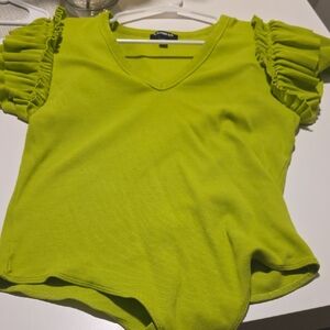 Express Vivid Green Ruffle Bodysuit Sleeve Top